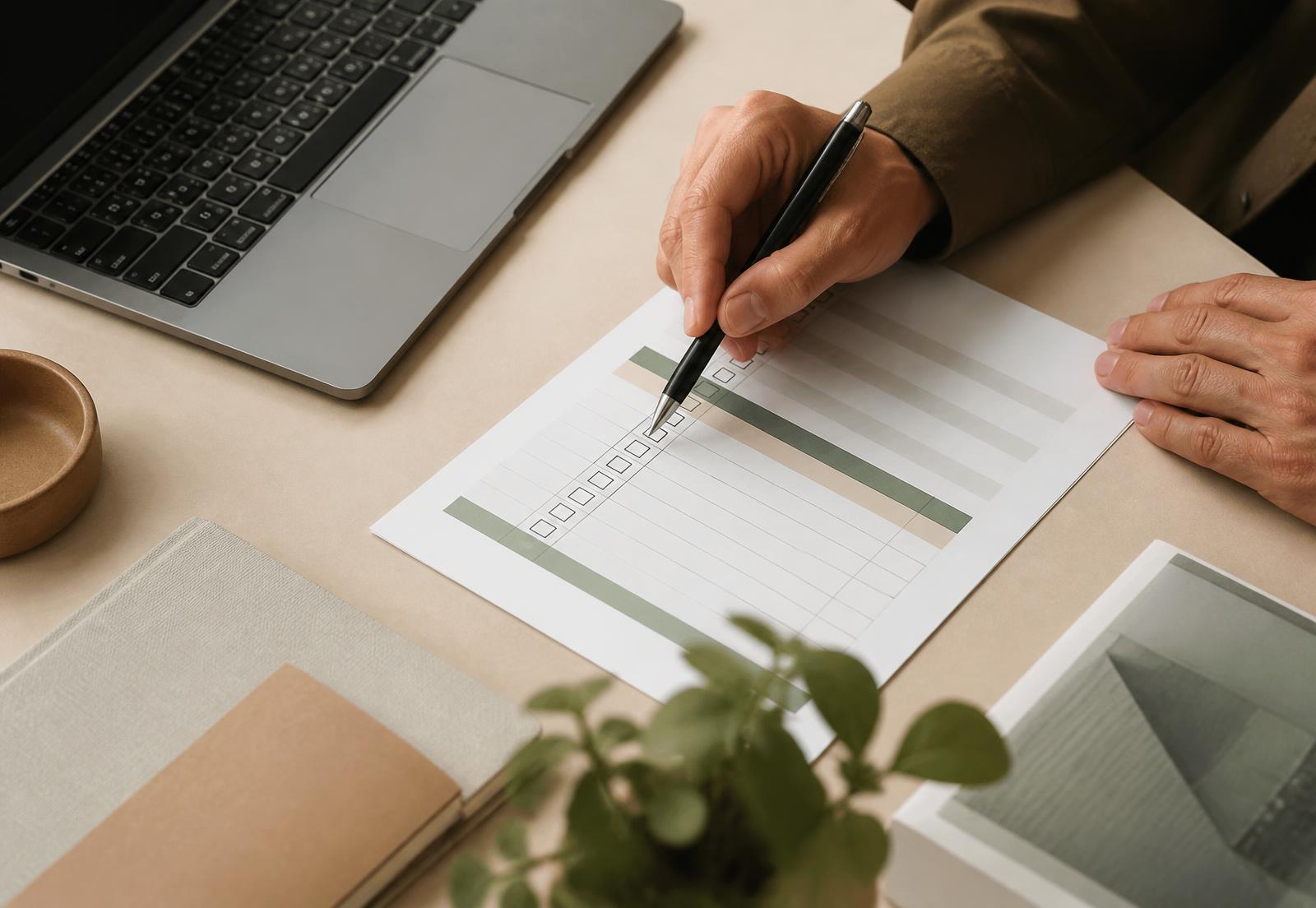 Revisión de un checklist de obligaciones normativas sobre una mesa de trabajo